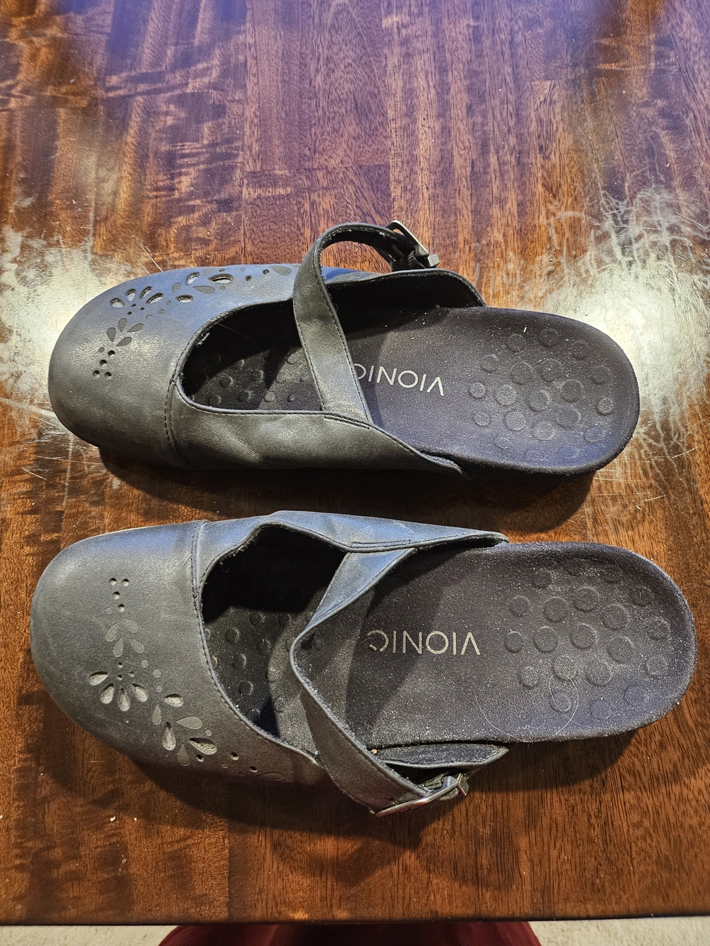 Vionic Black Floral-Cut Mary Jane Clogs
